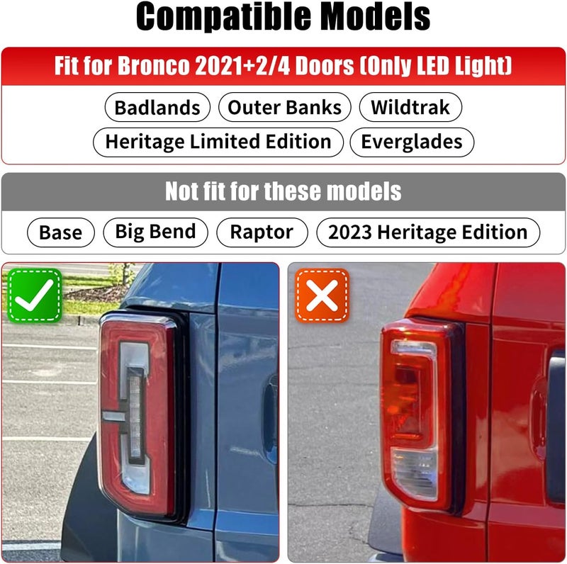 EVGoXMods Tail Light Cover Compatible with 2021-2025 Ford Bronco Badlands, Outer Banks, Wildtrak, Heritage Limited Edition, Everglades 2/4 Doors(Only LED Light), Rear Lamp Guard Protector Exterior Accessories - Image 2